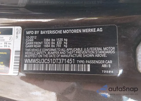 2013 Mini Hardtop Cooper z USA, uszkodzony, nr VIN WMWSU3C51DT371451